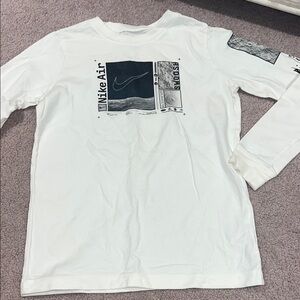 Nike White Long Sleeve with Black Graphics Medium